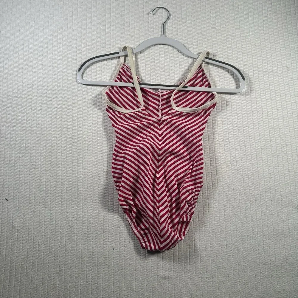 Vintage Speedo Swimsuit One Piece Red White Striped Chevron V-Neck USA Small